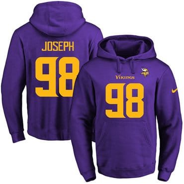 Nike Vikings #98 Linval Joseph Purple(Gold No.) Name & Number Pullover NFL Hoodie inbean