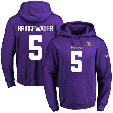 Nike Vikings #5 Teddy Bridgewater Purple Name & Number Pullover NFL Hoodie inbean