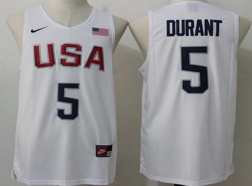 2016 Olympics Team USA Men's #5 Kevin Durant Revolution 30 Swingman White Jersey inbean