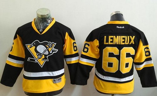 Youth Pittsburgh Penguins #66 Mario Lemieux Retired Black Third Reebok Hockey Jersey inbean