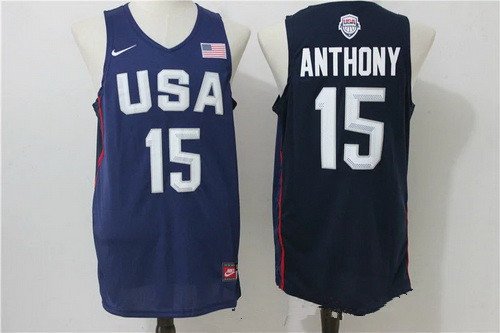 2016 Olympics Team USA Men's #15 Carmelo Anthony Navy Blue Revolution 30 Swingman Basketball Jersey inbean