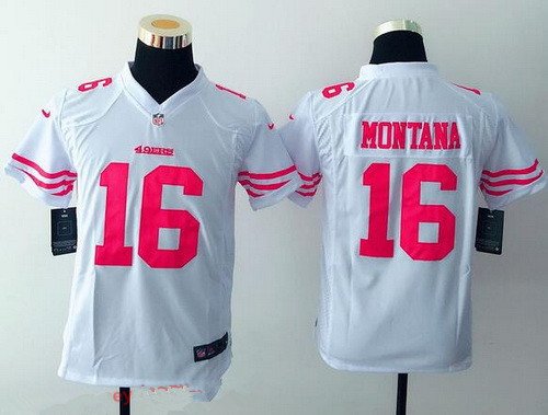 Youth San Francisco 49ers #16 Joe Montana White Retired Player NFL Nike Game Jersey inbean