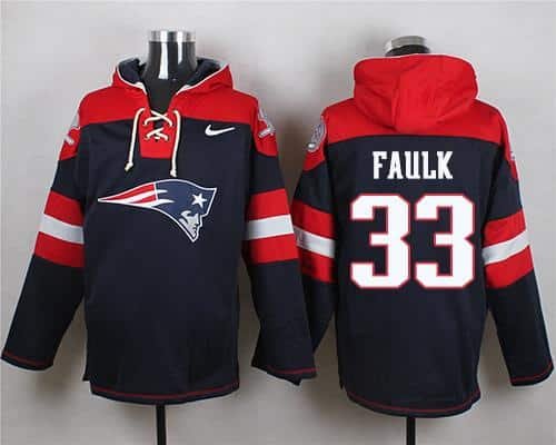 Nike Patriots #33 Kevin Faulk Navy Blue Player Pullover NFL Hoodie inbean