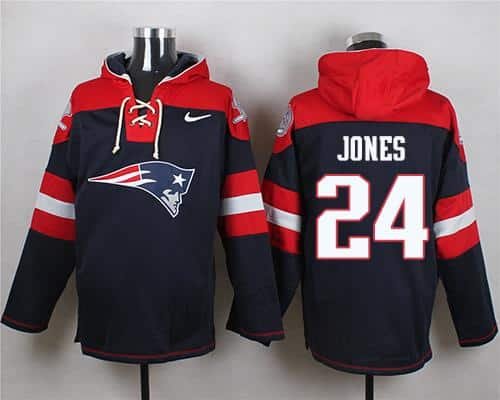 Nike Patriots #24 Cyrus Jones Navy Blue Player Pullover NFL Hoodie inbean