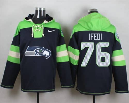 Nike Seahawks #76 Germain Ifedi Navy Blue Player Pullover NFL Hoodie inbean