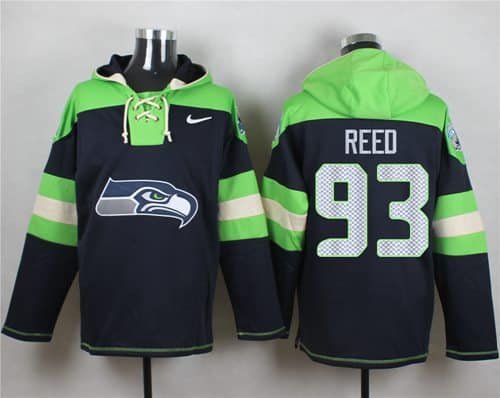 Nike Seahawks #93 Jarran Reed Navy Blue Player Pullover NFL Hoodie inbean