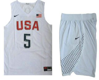 2016 Olympics Team USA Men's #5 Kevin Durant Revolution 30 Swingman White Jersey With Shorts inbean