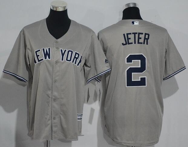 Youth New York Yankees #2 Derek Jeter Name Gray Stitched MLB Majestic Cool Base Jersey inbean