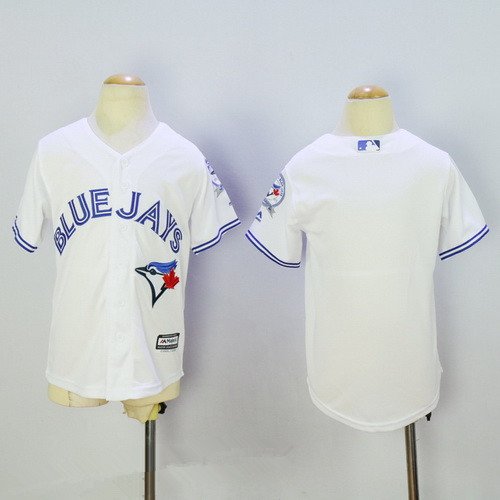 Youth Toronto Blue Jays Blank White 40th Anniversary Patch Stitched MLB Majestic Cool Base Jersey inbean