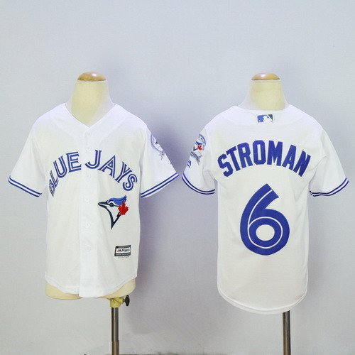 Youth Toronto Blue Jays #6 Marcus Stroman White 40th Anniversary Patch Stitched MLB Majestic Cool Base Jersey inbean