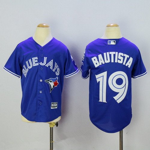 Youth Toronto Blue Jays #19 Jose Bautista Blue 40th Anniversary Patch Stitched MLB Majestic Cool Base Jersey inbean