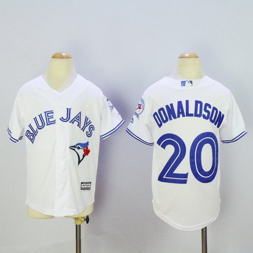 Youth Toronto Blue Jays #20 Josh Donaldson White 40th Anniversary Patch Stitched MLB Majestic Cool Base Jersey inbean