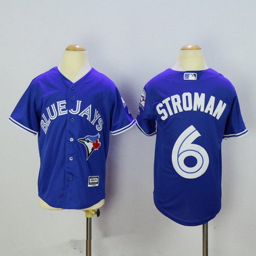 Youth Toronto Blue Jays #6 Marcus Stroman Blue 40th Anniversary Patch Stitched MLB Majestic Cool Base Jersey inbean