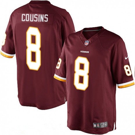 Youth Washington Redskins #8 Kirk Cousins Burgundy Red Team Color Stitched NFL Nike Game Jersey inbean