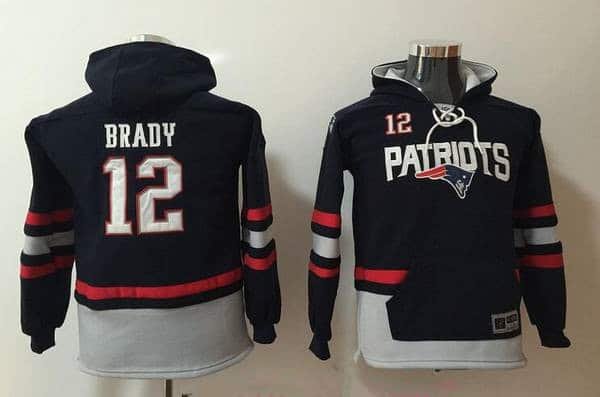 Youth New England Patriots #12 Tom Brady NEW Navy Blue Pocket Stitched NFL Pullover Hoodie inbean