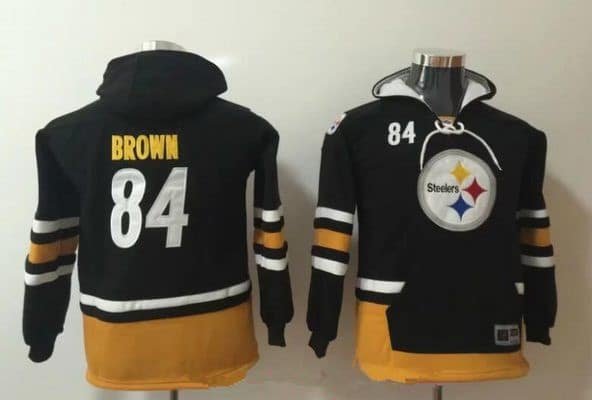 Youth Pittsburgh Steelers #84 Antonio Brown NEW Black Pocket Stitched NFL Pullover Hoodie inbean