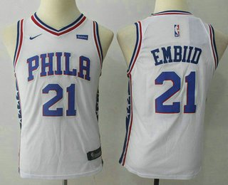 Youth Philadelphia 76ers #21 Joel Embiid White 2017-2018 Nike Swingman Stubhub Stitched NBA Jersey inbean