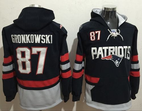 New England Patriots #87 Rob Gronkowski Blue Sawyer Hooded Sweatshirt NFL Hoodie inbean