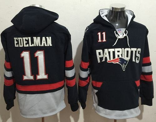 Nike Patriots #11 Julian Edelman Navy Blue Sawyer Hooded Sweatshirt NFL Hoodie inbean