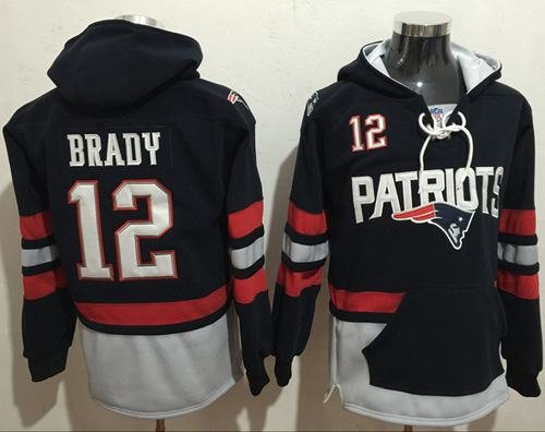 New England Patriots #12 Tom Brady Blue Sawyer Hooded Sweatshirt NFL Hoodie inbean