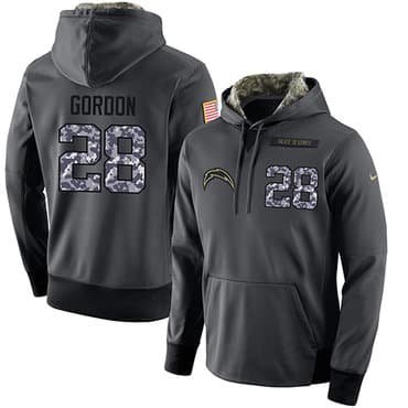 NFL Men's Nike San Diego Chargers #28 Melvin Gordon Stitched Black Anthracite Salute to Service Player Performance Hoodie inbean