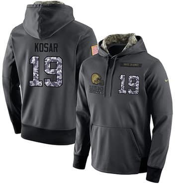 NFL Men's Nike Cleveland Browns #19 Bernie Kosar Stitched Black Anthracite Salute to Service Player Performance Hoodie inbean