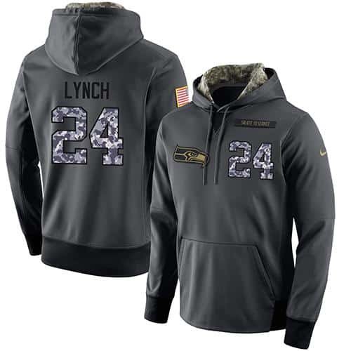 NFL Men's Nike Seattle Seahawks #24 Marshawn Lynch Stitched Black Anthracite Salute to Service Player Performance Hoodie inbean