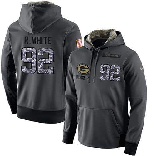 NFL Men's Nike Green Bay Packers #92 Reggie White Stitched Black Anthracite Salute to Service Player Performance Hoodie inbean