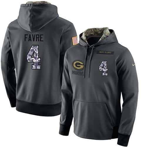 NFL Men's Nike Green Bay Packers #4 Brett Favre Stitched Black Anthracite Salute to Service Player Performance Hoodie inbean