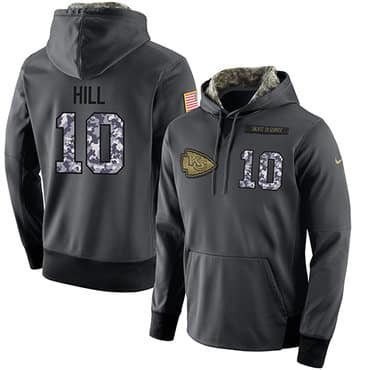 NFL Men's Nike Kansas City Chiefs #10 Tyreek Hill Stitched Black Anthracite Salute to Service Player Performance Hoodie inbean