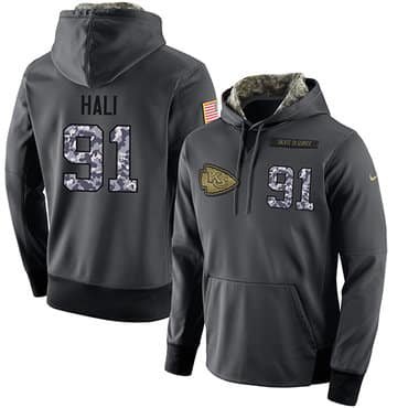 NFL Men's Nike Kansas City Chiefs #91 Tamba Hali Stitched Black Anthracite Salute to Service Player Performance Hoodie inbean