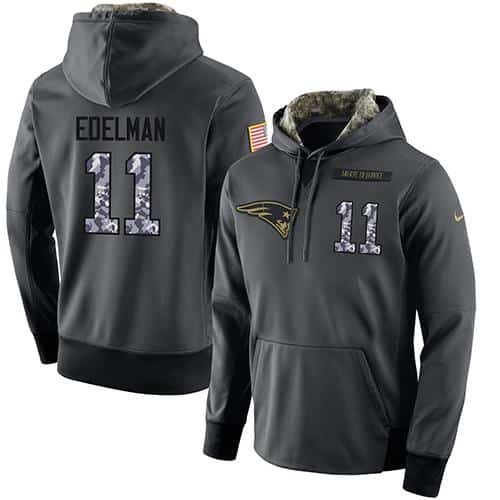 NFL Men's Nike New England Patriots #11 Julian Edelman Stitched Black Anthracite Salute to Service Player Performance Hoodie inbean