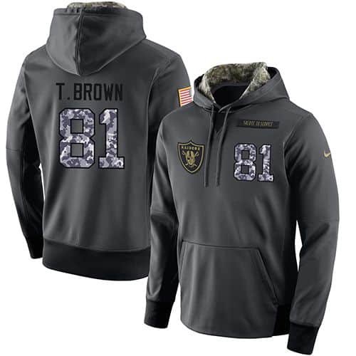 NFL Men's Nike Oakland Raiders #81 Tim Brown Stitched Black Anthracite Salute to Service Player Performance Hoodie inbean