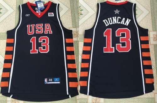 2004 Olympics Team USA Men's #13 Tim Duncan Navy Blue Stitched Basketball Reebok Swingman Jersey inbean