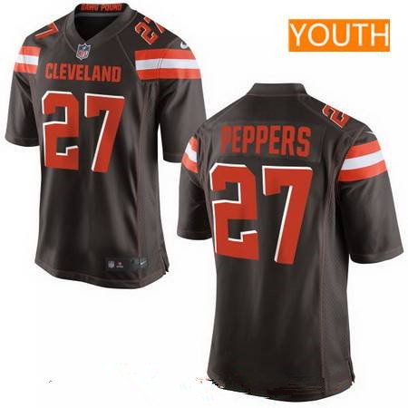 Youth 2017 NFL Draft Cleveland Browns #27 Jabrill Peppers Brown Team Color Stitched NFL Nike Game Jersey inbean