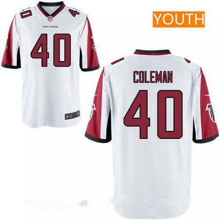 Youth Atlanta Falcons #40 Derrick Coleman White Road Stitched NFL Nike Game Jersey inbean