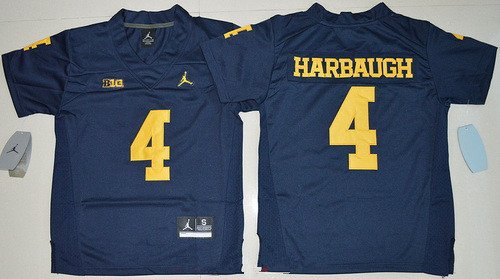 Youth Michigan Wolverines #4 Jim Harbaugh Navy Blue Stitched NCAA Brand Jordans College Football Jersey inbean