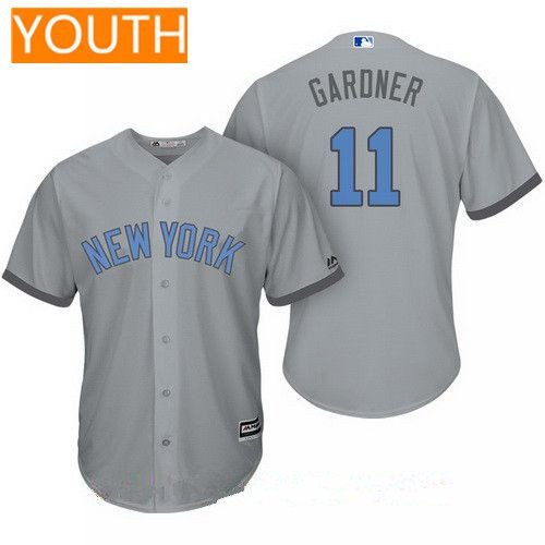 Youth New York Yankees #11 Brett Gardner Gray With Baby Blue Father's Day Stitched MLB Majestic Cool Base Jersey inbean