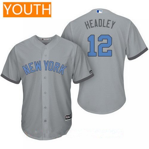 Youth New York Yankees #12 Chase Headley Gray With Baby Blue Father's Day Stitched MLB Majestic Cool Base Jersey inbean