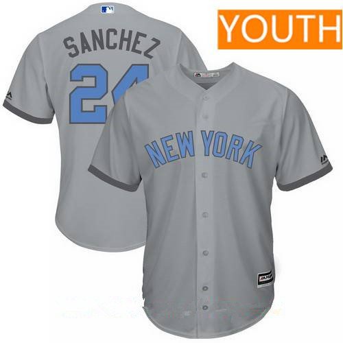 Youth New York Yankees #24 Gary Sanchez Gray With Baby Blue Father's Day Stitched MLB Majestic Cool Base Jersey inbean