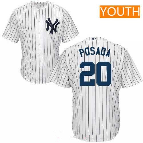 Youth New York Yankees #20 Jorge Posada Retired White Home Stitched MLB Majestic Cool Base Jersey inbean