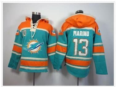 Miami Dolphins #13 Dan Marino Aqua Green Sawyer Hooded Sweatshirt NFL Hoodie inbean