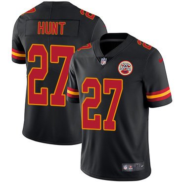 Youth Nike Kansas City Chiefs #27 Kareem Hunt Black Stitched NFL Limited Rush Jersey inbean