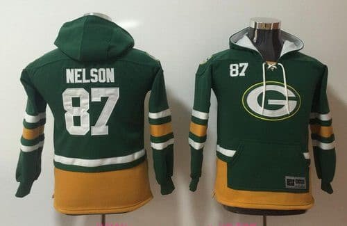 Youth Green Bay Packers #87 Jordy Nelson NEW Green Pocket Stitched NFL Pullover Hoodie inbean