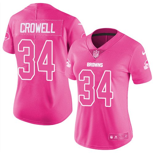 Nike Browns #34 Isaiah Crowell Pink Women's Stitched NFL Limited Rush Fashion Jersey inbean