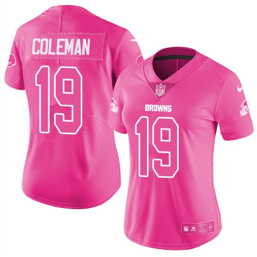 Nike Browns #19 Corey Coleman Pink Women's Stitched NFL Limited Rush Fashion Jersey inbean