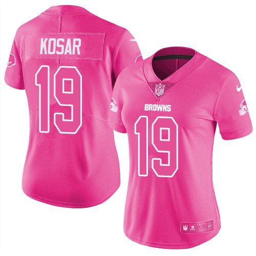 Nike Browns #19 Bernie Kosar Pink Women's Stitched NFL Limited Rush Fashion Jersey inbean