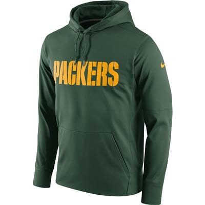 Men's Green Bay Packers Nike Green Circuit Wordmark Essential Performance Pullover Hoodie inbean