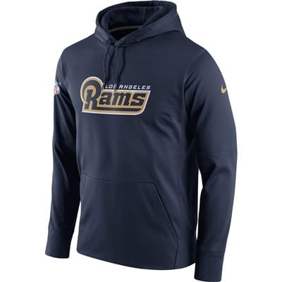 Men's Los Angeles Rams Nike Navy Circuit Wordmark Essential Performance Pullover Hoodie inbean