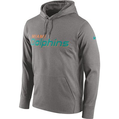 Men's Miami Dolphins Nike Gray Circuit Wordmark Essential Performance Pullover Hoodie inbean